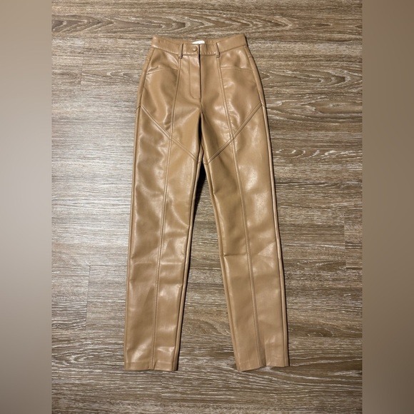 Aritzia Wilfred Rebel High Waisted Vegan Leather Pants Size 00 Sandy Beige - Picture 2 of 9